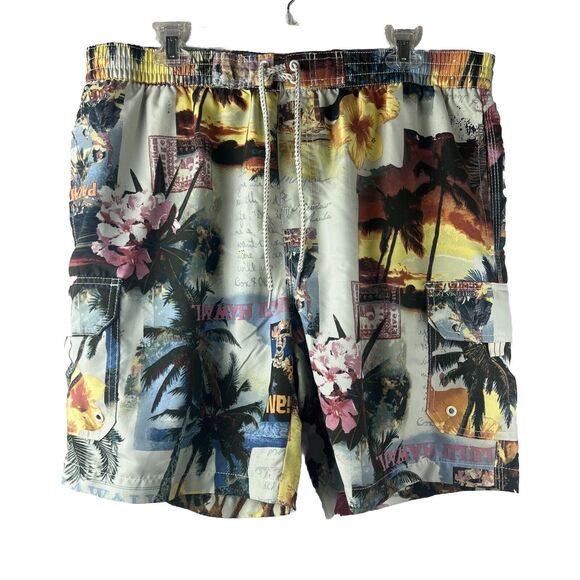 Caribbean Joe Graphic Hawaii Print Swim Trunks Size Large - Picture 1 of 7